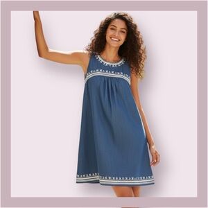 South Main Embroidered Blue Shift Dress